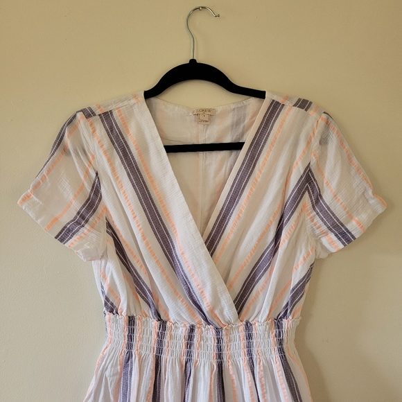 J Crew Factory Medium Cotton V Neck Dress Elastic Waist Stripes - Picture 7 of 10